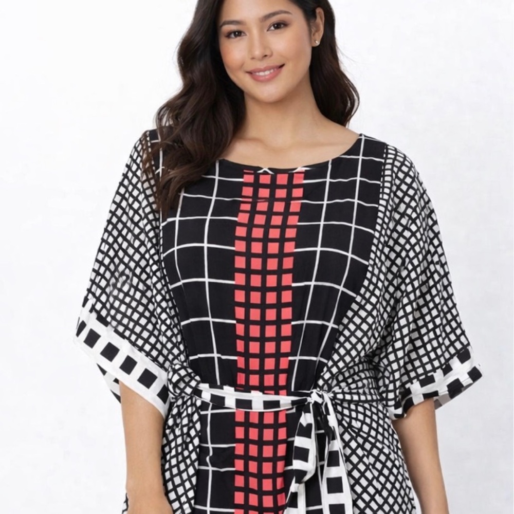 New York & Company Black and Red Grid Blouse